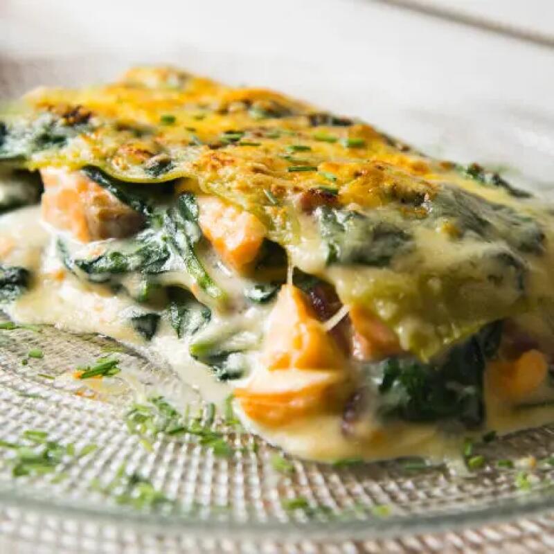 Recette : Lasagnes au bleu, saumon, brocolis et courgette