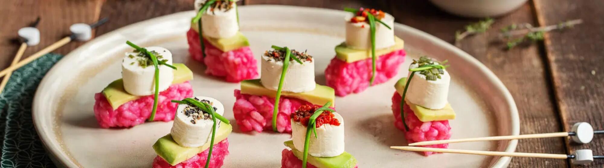Recette : Sushi de betterave, avocat et fromages apéritifs aux saveurs provençales