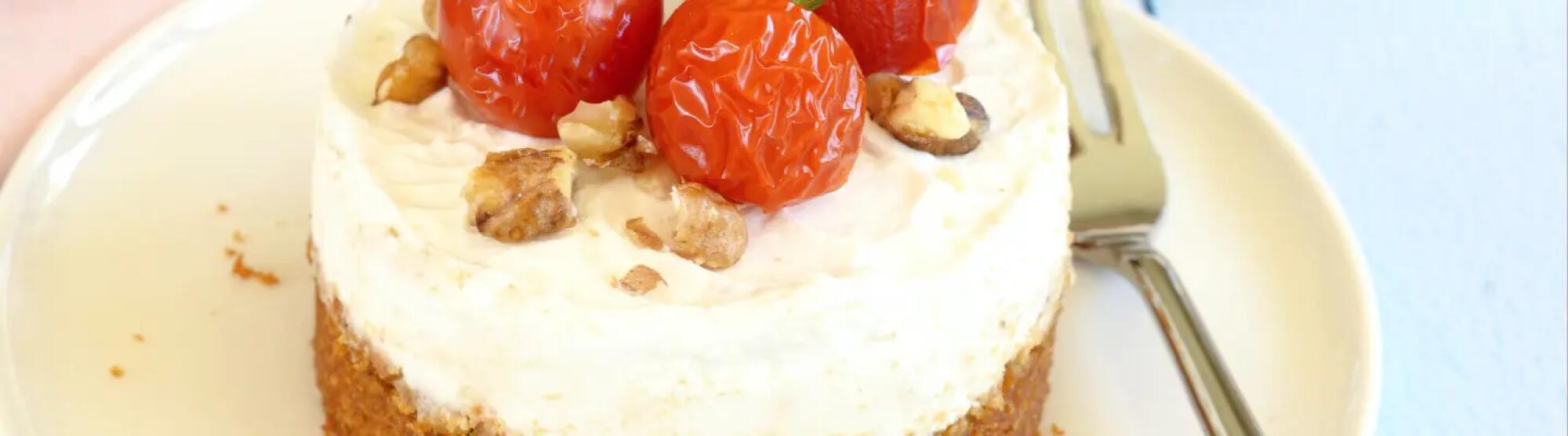 Recette : Cheesecake noix, tomates et chèvre frais